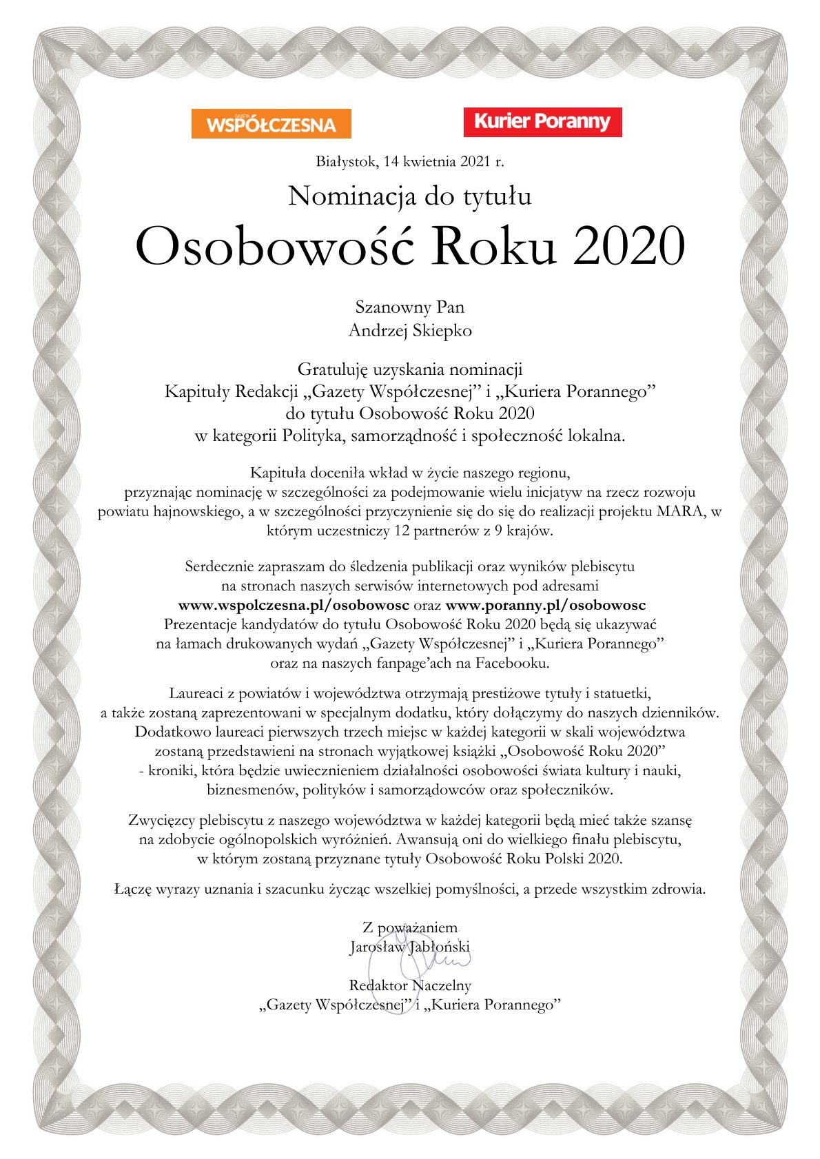 plakat - akt nomicanyjny Starosty Hajnowskiego